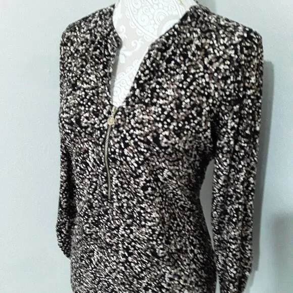 Anne Klein lovely colorful gold zipper neckline top size L - Picture 2 of 11